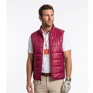 Redvanly‎ Bolton Vest Men XXL Sangria Pink Quilted Lightweight Full Zip Pockets
